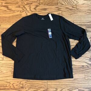 George Shirt Mens Size 2XLT Black Long Sleeve Tall Cotton Cre Neck Minimalist